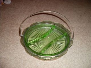 Large Green Glass Relish Dish and Holder