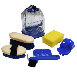 BLUE 6 Piece KIDS SIZE Horse Grooming Kit w/ Plastic Carrying Bag NEW
