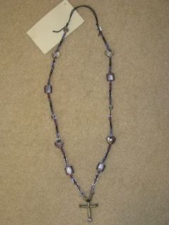 Handmade Glass Beaded Bended Horseshoe Nail Cross Necklace Purples