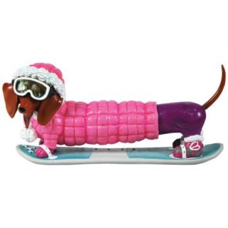 Pink Parka Snowboarder Diggity Dachshund Dog Figurine