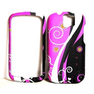 Pink Black Strips With Flower Rubberized Snap on Hard Skin