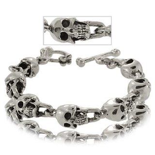 Mens Skull Bracelet Sterling Silver w/Great Detail Jewelry 