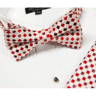 Paul Malone Bow Tie and Pocket Square, Pretied, Red and