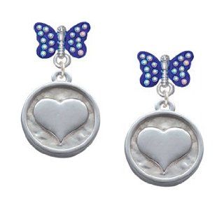 Smooth Heart   Round Seal Blue Sapphire Crystal Butterfly