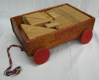 Antique Wooden Toys Whitney Wagon of Building Blocks