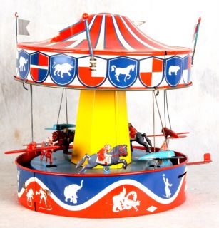 L673 Wolverine 50s Horses Airplance Carousel Merry Go Round Tin