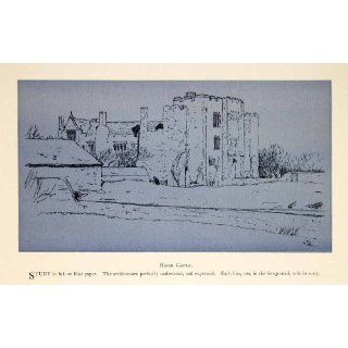 1897 Print Medieval Hever Castle Kent England Ink Sketch