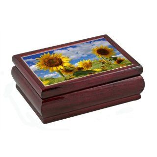 Uplifting Sunflowers Musical Jewelry Box with Velvet
