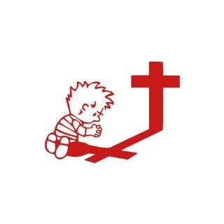 Boy Praying At Cross RED vinyl window decal sticker