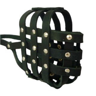 Soft Leather Dog Basket Muzzle #107 Black   Amstaff