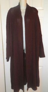 Helen HSU Sweater 2X 3X Long Duster Burgundy Flyaway Stretch Sleeves