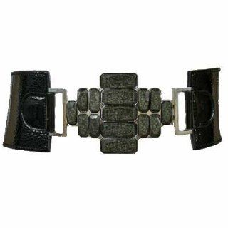 Wide Black Crackle Onyx Rhinestone Stretch Belt Size M/L