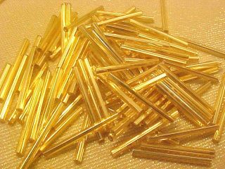 Vtg 100 Long s Lined Gold Bugle Beads Dead Stock WQW