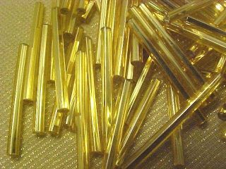Vtg 100 Long s Lined Gold Bugle Beads Dead Stock WQW
