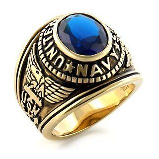 Navy Ring   Pure White Rhodium Plated Ring with Stone   USN Navy Seals