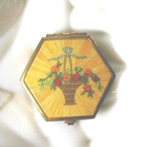 1927 Houbigant Enamel Flower Basket Pressed Rouge Compact with