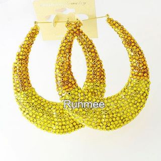 Hot Huge Gold Two Tune Oval Style Basketbal Wives Bamboo Hoop Earring