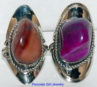10 Rings Agate Stone Big Bold Handmade Peruvian Jewelry