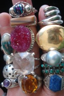 Huge lot of vintage modern sterling silver gem stone rings 