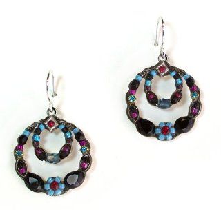 Firefly Double Circle Mosaic Dangle Earrings with Midnight Swarovski