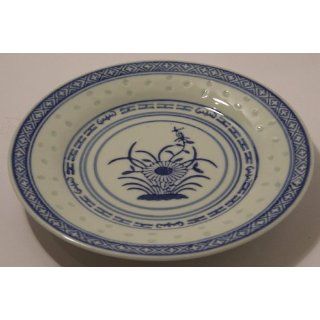 Traditional Blue and White Rice Pattern Porcelain Plates