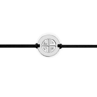 Mens Black String / Rope Sterling Silver Chinese Medallion 18 cm