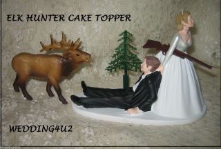 Humorous Wedding Elk Hunter Hunting Cake Topper