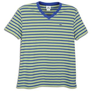 Lacoste V Neck Stripe S/S T Shirt   Mens   Equestrian Blue/Green