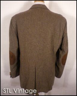 Vtg 70s Hunt Valley Brown Beige Wool Tweed Sportcoat Suede Pads Lapel