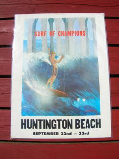 Vintage Huntington Beach Surfing Surfboard Poster 60s