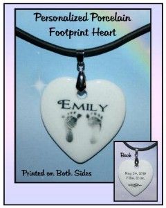 Personalized Porcelain Necklace Baby Name Footprint