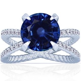 Platinum Round Cut Blue Sapphire Fana Designer Ring (GIA Certificate