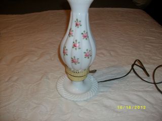 Vintage Hurricane Electric Table Lamp Milk Glass Rose Pattern