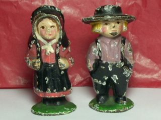 Early 1930s Antique Amish Husband and Wife Cast Iron Figures
