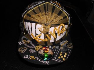Hustle King Fitted Ball Cap Hat Adult L Dollar Signs Cards Bling Bling