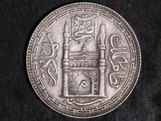 India Hyderabad 1906 AH1324 YR40 1 Rupee Silver X97