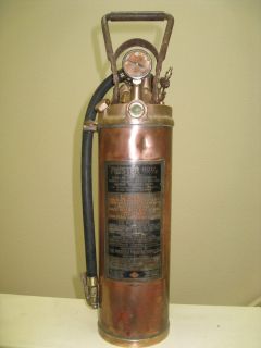 ANTIQUE PHISTER NO. 1/2 COPPER & BRASS FIRE EXTINGUISHER WITH VALVES