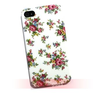 Peony Floral Style Hard White Back Case Cover Skin for Apple iPhone 4