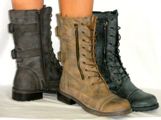 Adjustable Combat Military Flat Distressed Riding Boots