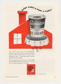 1948 Carnation Ice Cream Lily Cup Container Trade Ad