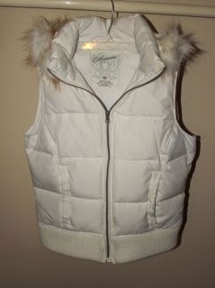 Womens Aeropostale Winter Vest Down Detachable Hood White Medeum