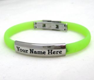 Personalized Stainless Steel Rubber ID Bracelet Green