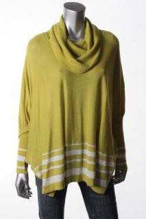 Fever New Green Striped Dolman Sleeve Cowl Neck Pullover Poncho