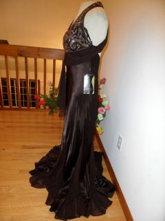 New Ignite Evenings Brown Satin Chiffon Party Dress with shiny sequins