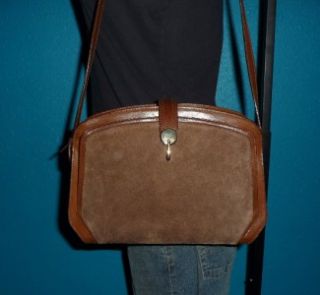 Vintage Italian Brown Leather & Suede Satchel Tote Purse Shoulder Bag