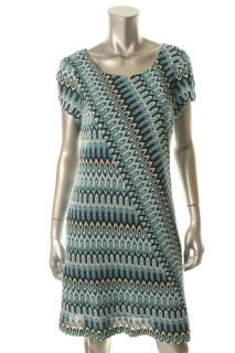 Trina Turk New Blue Pattern Scoop Neck Short Sleeve Casual Dress 10