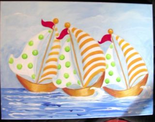 Nautical Nursery Wall Art Sailboat Painting personalized 2 ft x 3 ft