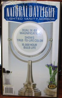 NATURAL DAYLIGHT LIGHTED VANITY MIRROR DUAL MAGNIFCATION 1X 8X TWO