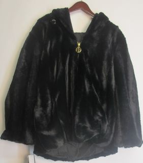 Iman Reversible Faux Fur Jacket Black Sz 1X NEW HH34 65 143824001484