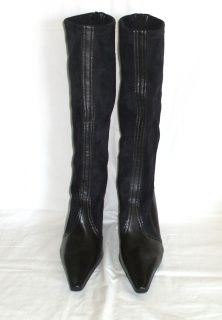 Franco Sarto Black Knee High Boots Stretch Womens 8 Pointed Toe 3 inch